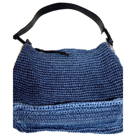 Banana Republic Handbags - Banana Republic Woven Shoulder Bag Blue Leather Handle Boho Y2K Vintage Chic